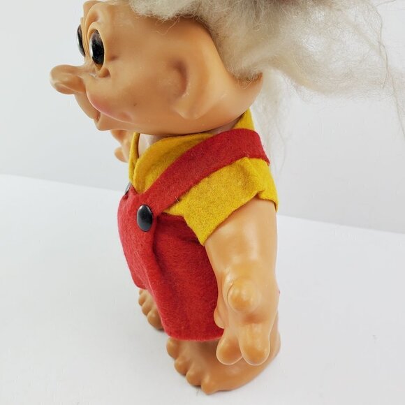 Troll Doll Thomas Dam Denmark Smiling Felt Dress Hair Bows Vintage Approx 8" - Picture 9 of 12